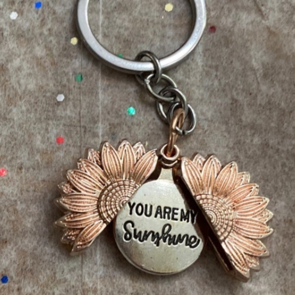 New rose gold sunflower You are my sunshine locket keychain
